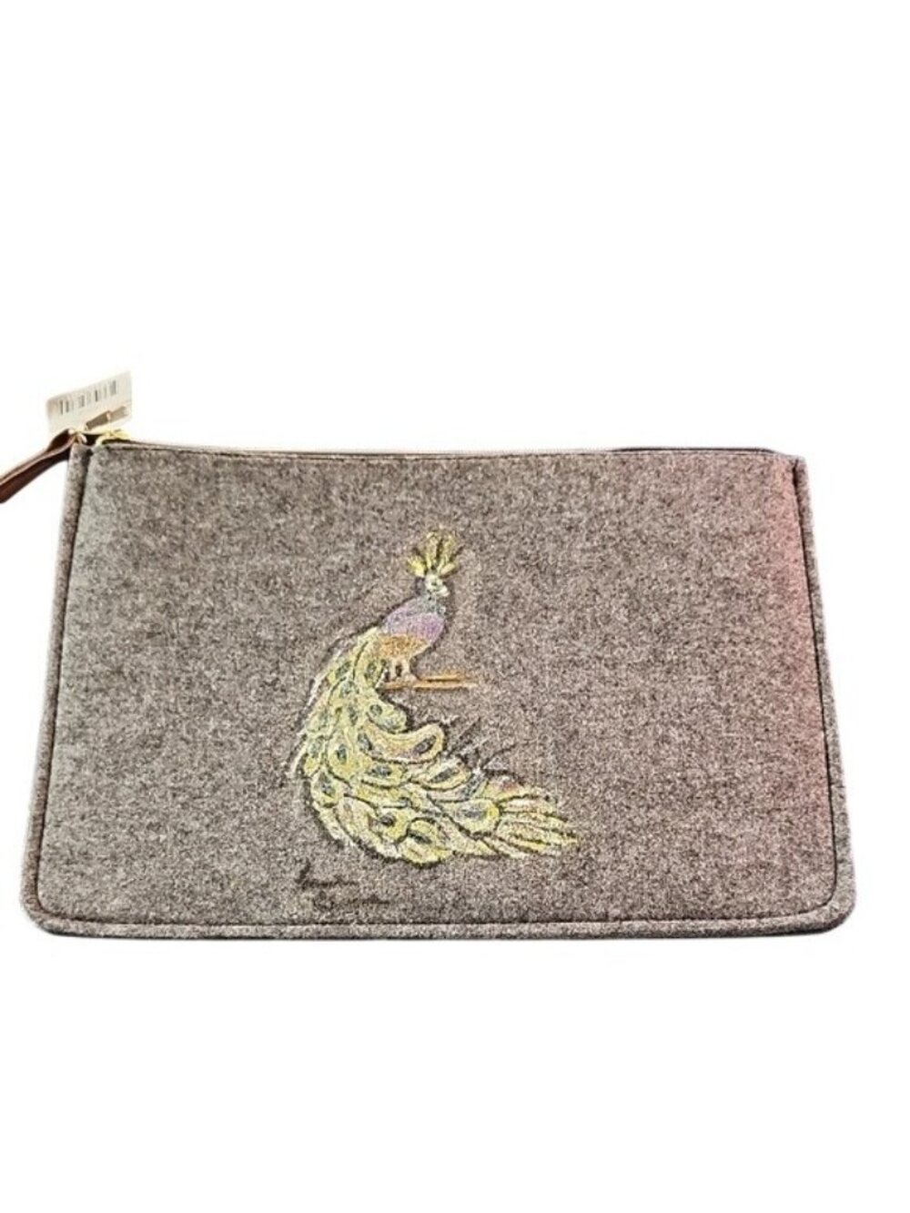 Dark Gray Felt Clutch with OOAK Peacock Artwork